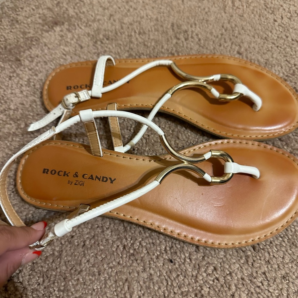 Bahati White and Tan Sandals